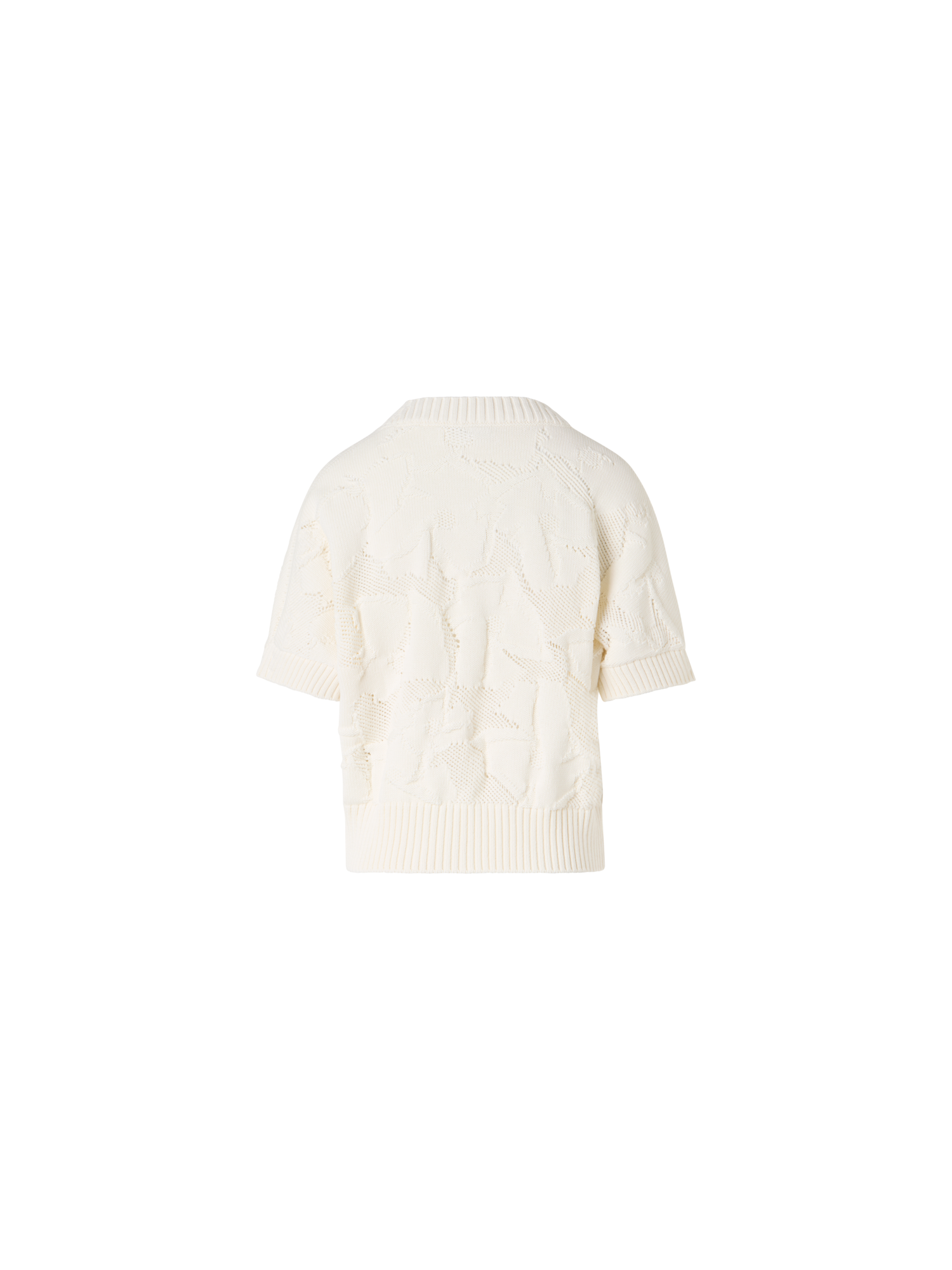 Designer Short-Sleeve Chunky Cotton Ajouré Knit Sweater - ecru