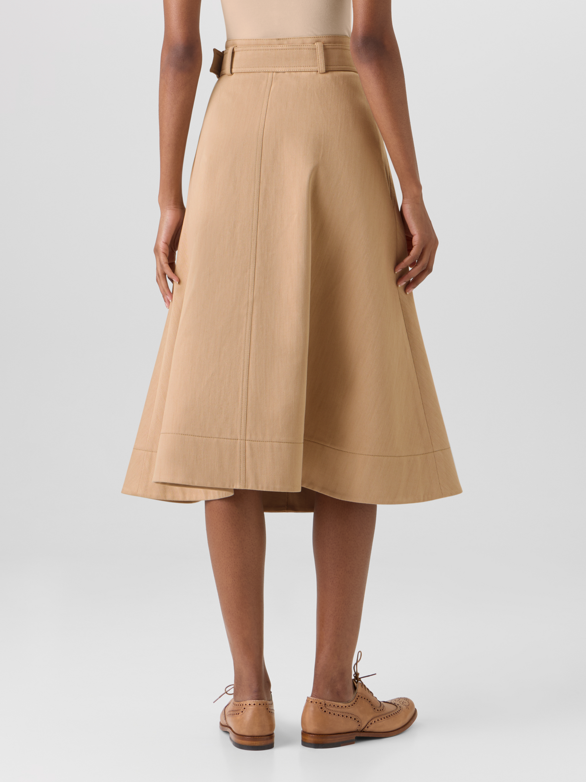 Designer Stretch-Cotton Denim Midi Skirt - beige #editorial