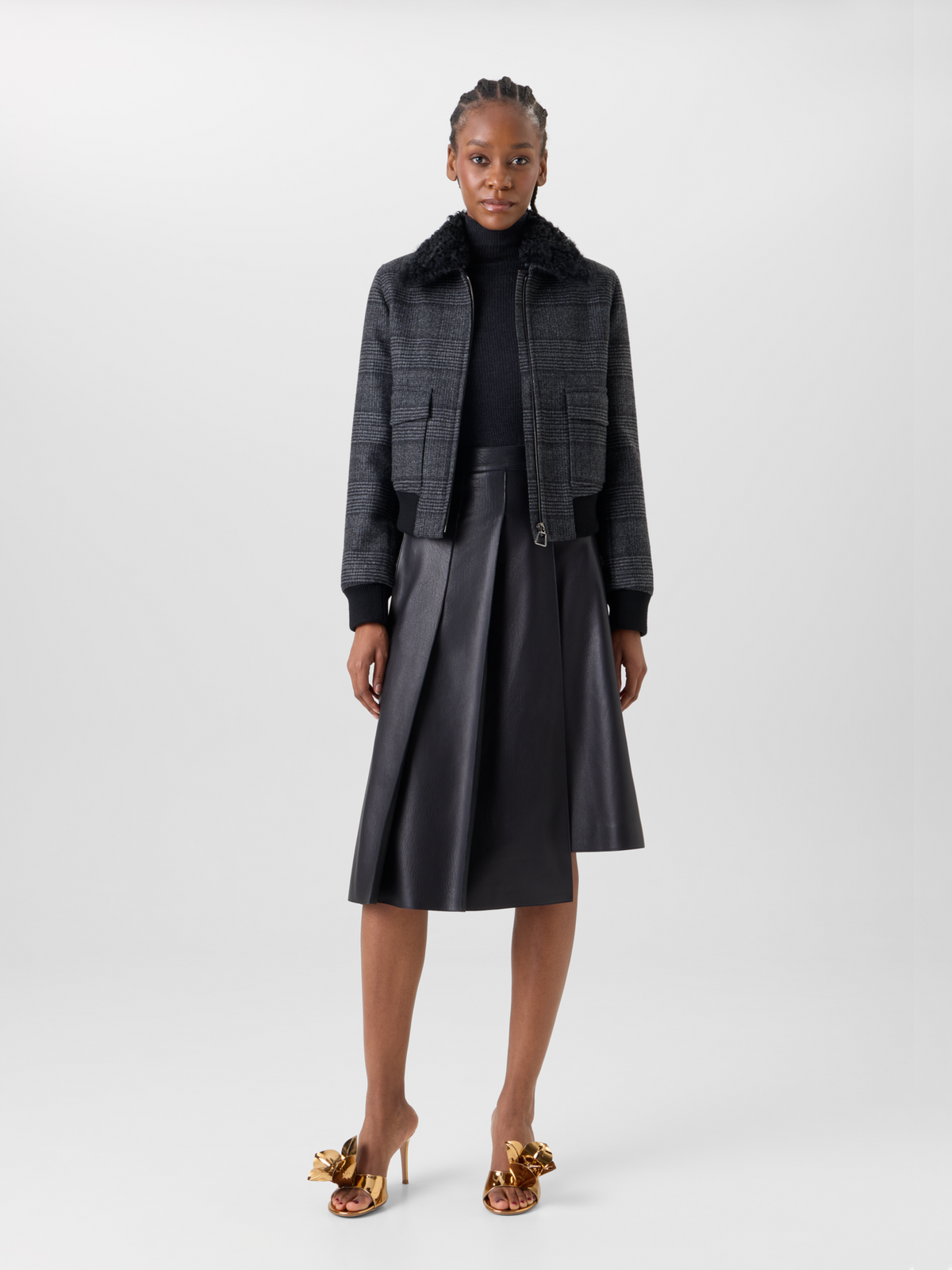 Designer Prince of Wales Wool Double-Face Bomber with Trapezoid Padding - black - multicolor - grey #editorial