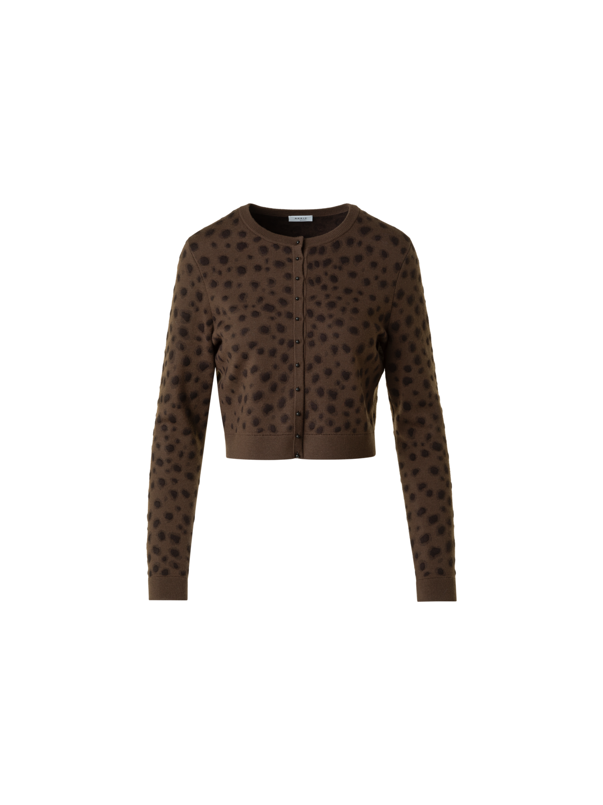 Designer Cropped Cardigan in Leopard Jacquard - neutral - brown