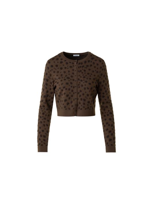 Designer Cropped Cardigan in Leopard Jacquard - neutral - brown