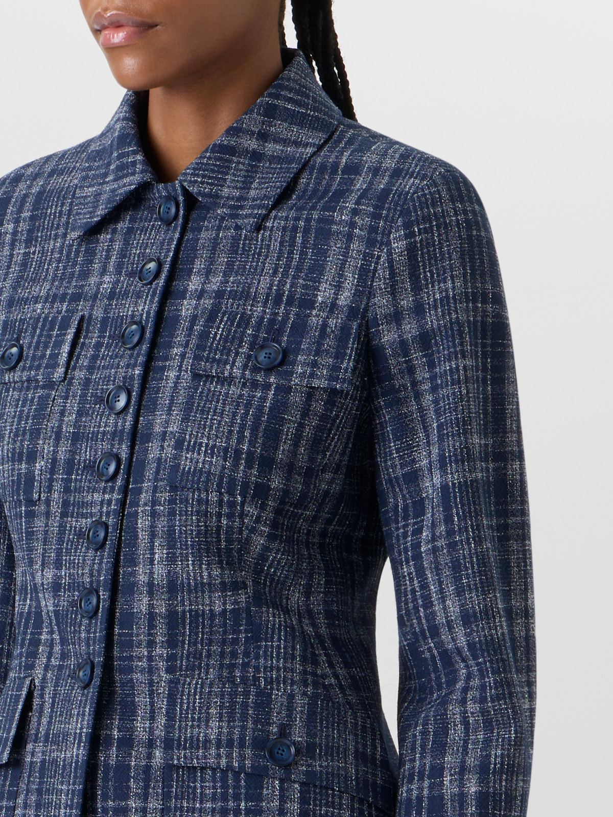 Designer Delia Jacket in Wool-Viscose Tweed - blue #editorial