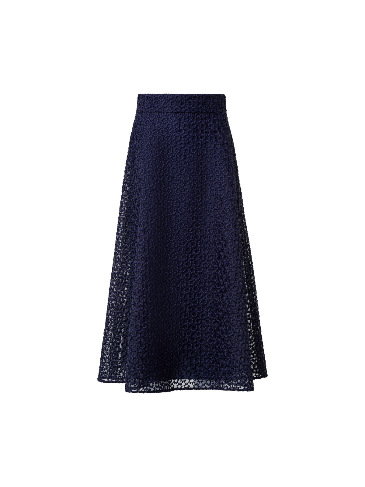 Designer A-Line Skirt with St. Gallen Flower Embroidery - navy - blue