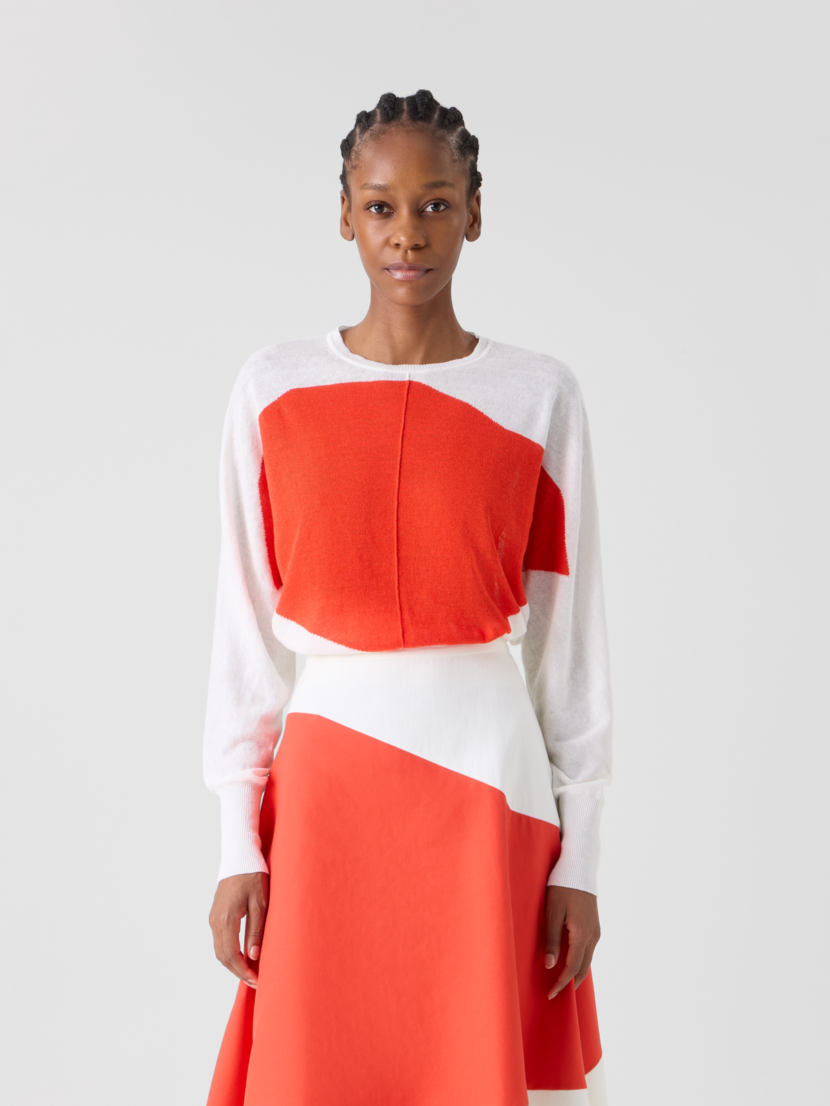Designer Oversize Linen Cotton Sweater with Polygon Intarsia - multicolor #editorial