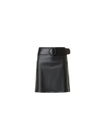 Designer Low Waist Belted Leather Mini Skirt - black - neutral
