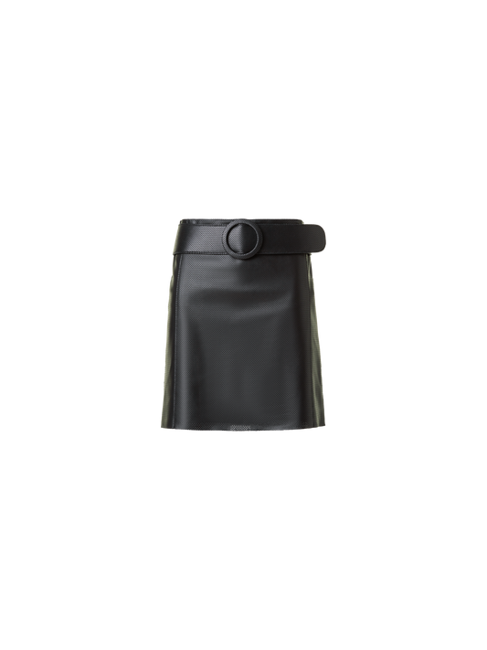 Designer Low Waist Belted Leather Mini Skirt - black - neutral