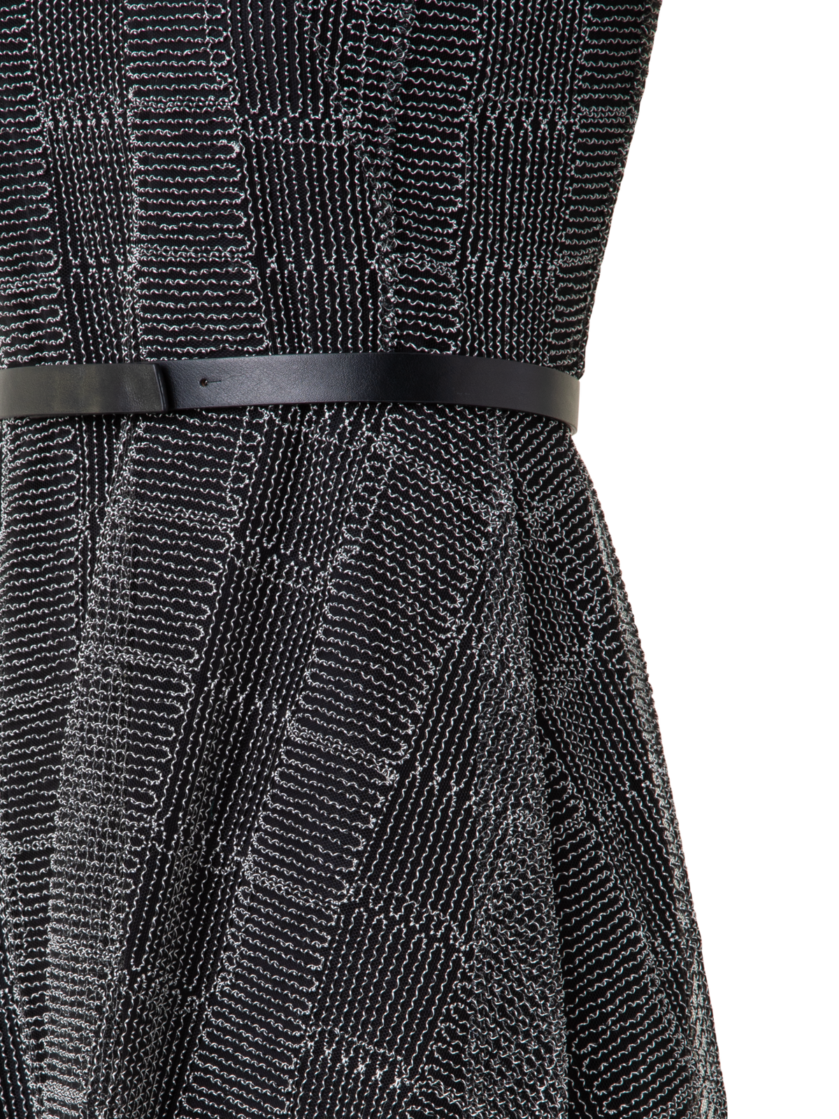 Designer Fit and Flare Squares on Tulle Midi Dress - black