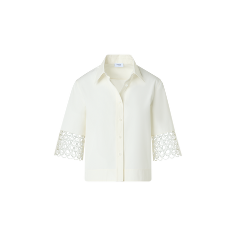 Kastige Baumwollbluse mit Ösen-Guipure