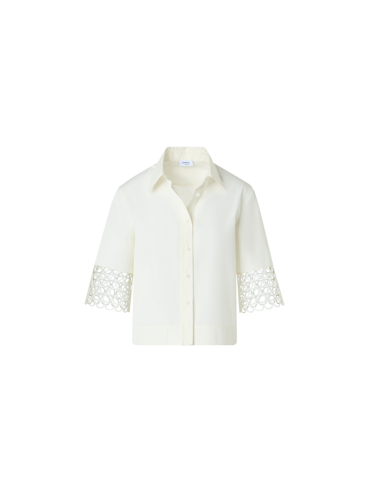 Designer Cotton Boxy Blouse with Eyelet Guipure - white
