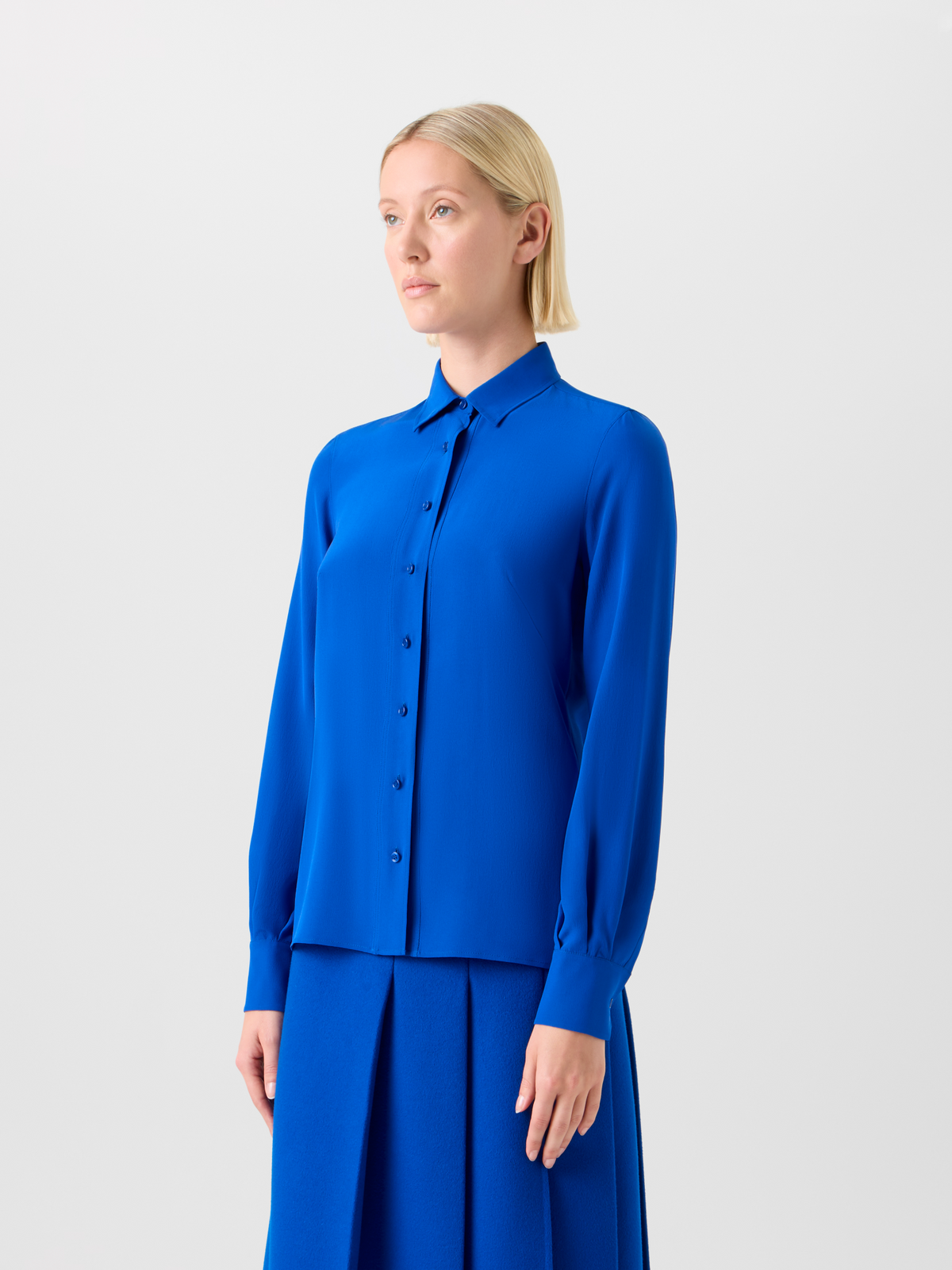 Designer Silk Crêpe Shirt Blouse - blue #editorial