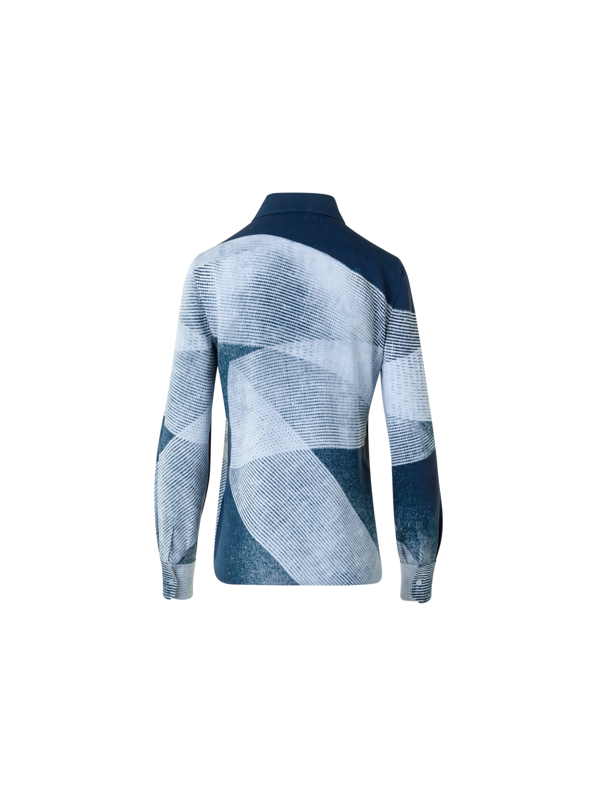 Designer Silk Crêpe Shirt Blouse in Zigzag Print - neutral - navy - blue - multicolor