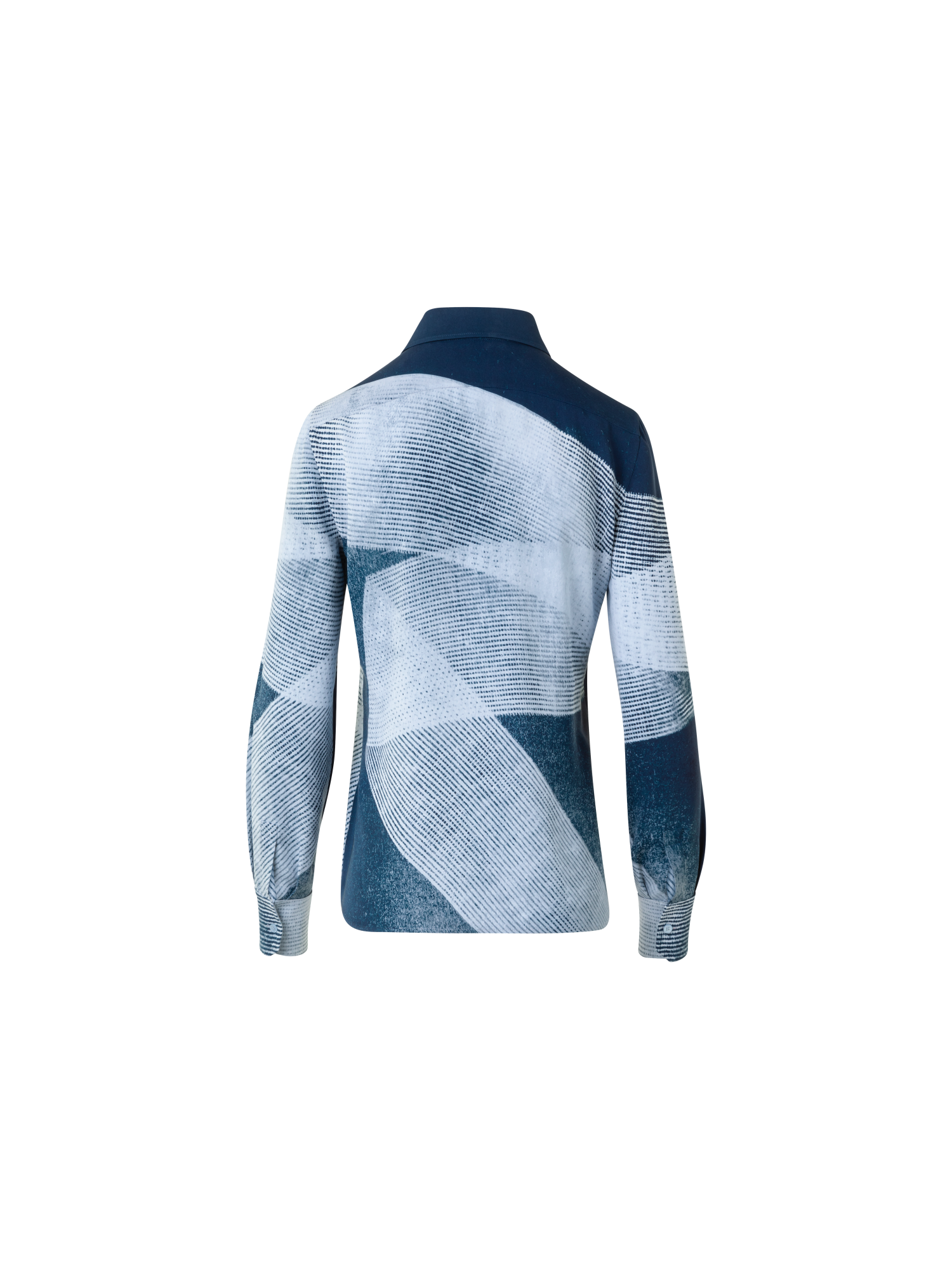 Designer Silk Crêpe Shirt Blouse in Zigzag Print - neutral - navy - blue - multicolor