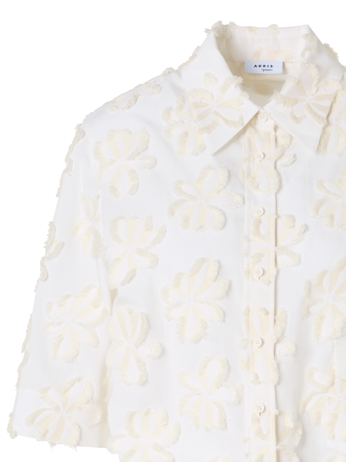 Designer Boxy 3D-Flower Jacquard Shirt Blouse - ecru