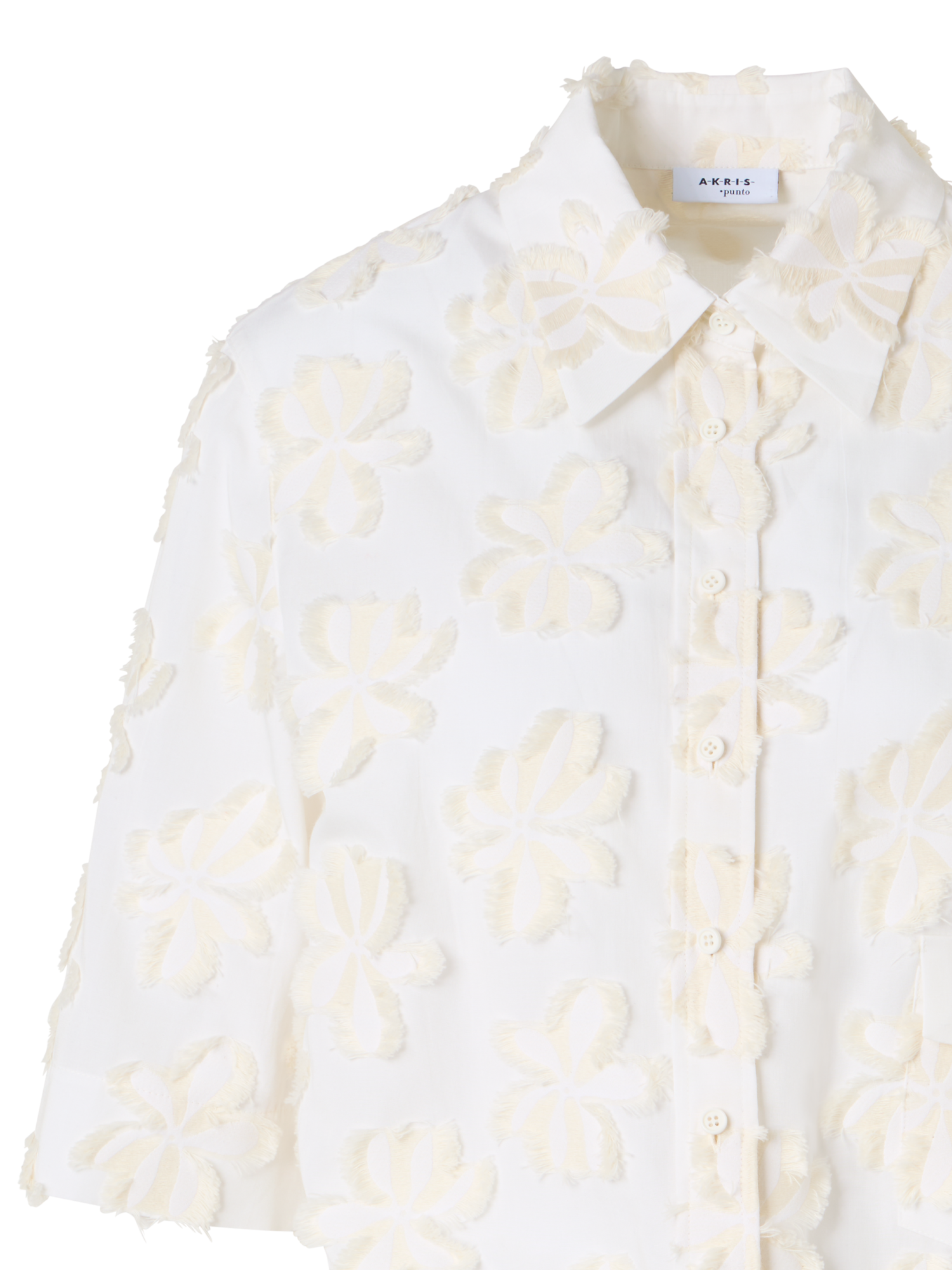 Designer Boxy 3D-Flower Jacquard Shirt Blouse - ecru