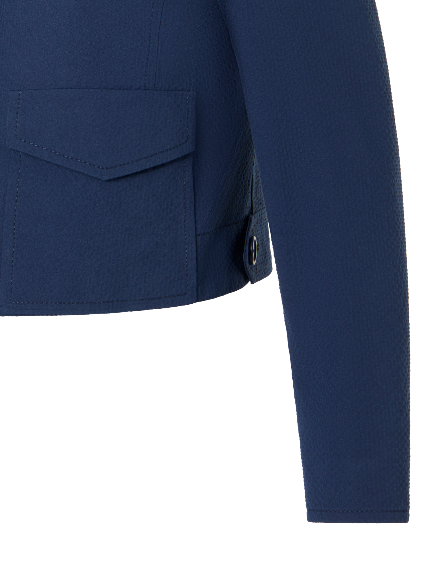 Designer Boxy Cotton Stretch Seersucker Lapel Jacket - navy - blue