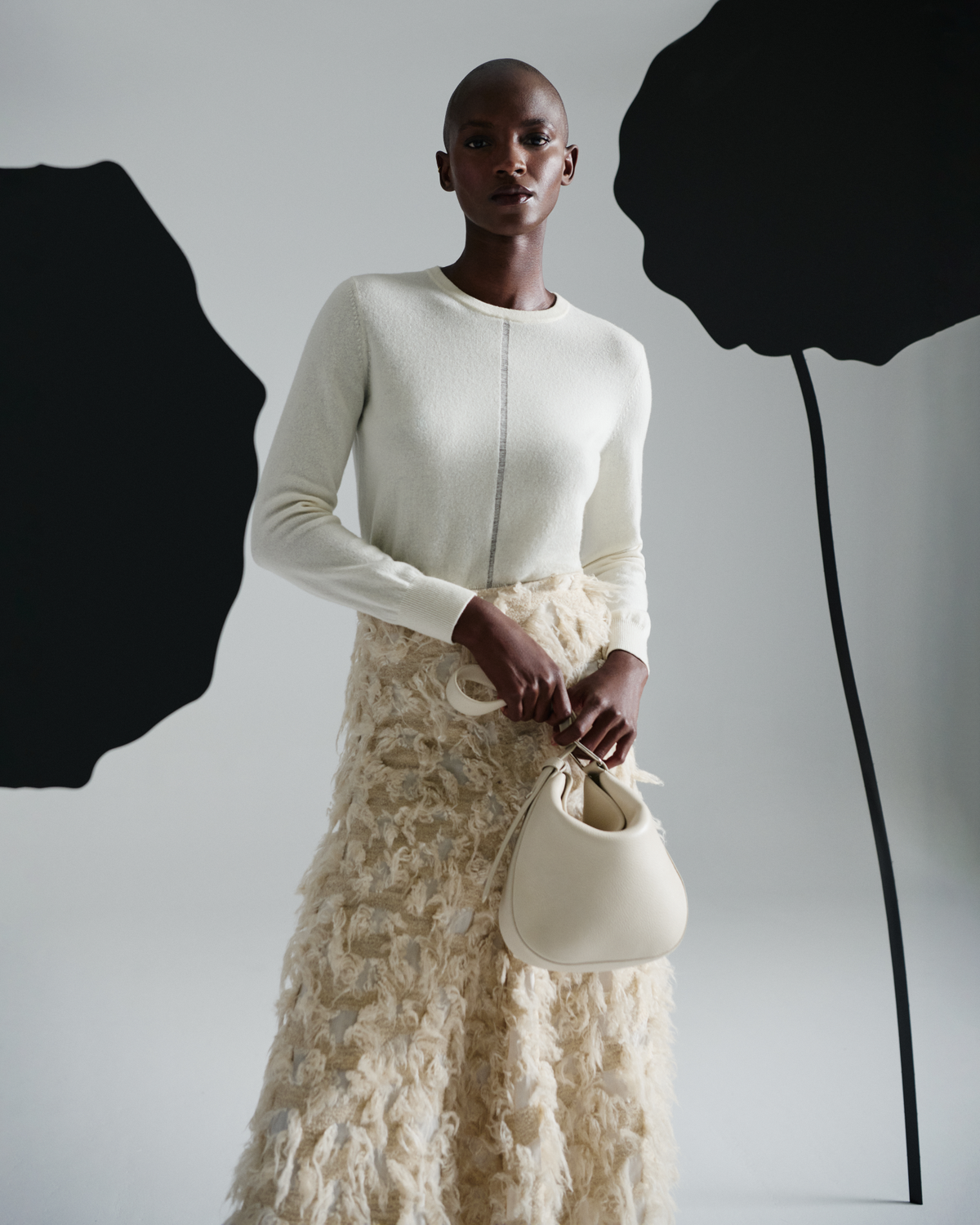 Designer Cashmere Sweater with Fine Sheer Stripe - ecru - white #editorial