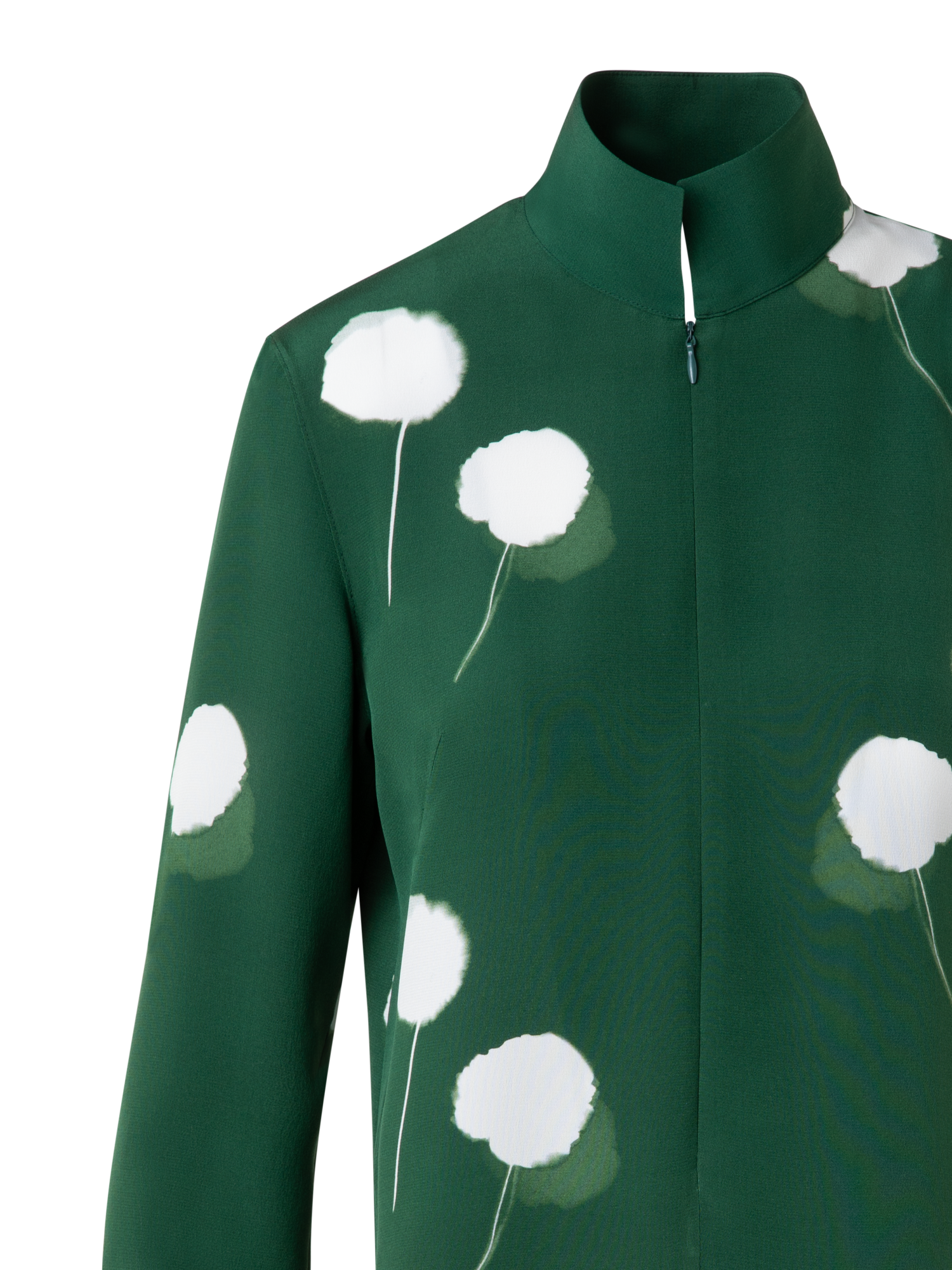 Designer Tunic Blouse in Silk with Dandelion Print - green - multicolor