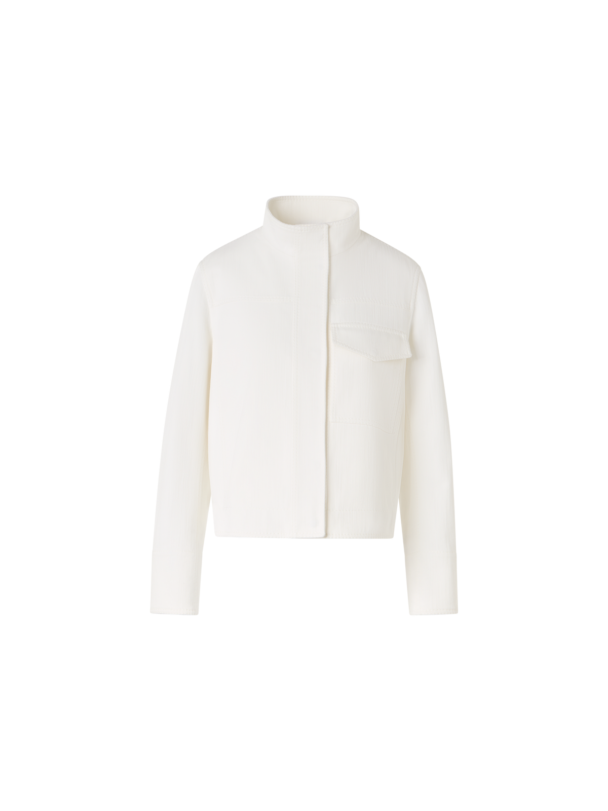 Designer Long-Sleeve Cotton-Stretch Denim Jacket - white