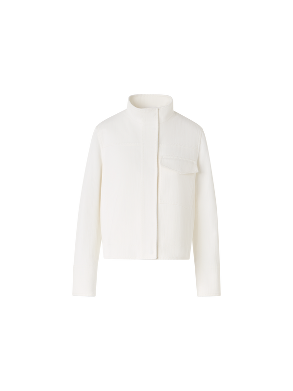 Designer Long-Sleeve Cotton-Stretch Denim Jacket - white