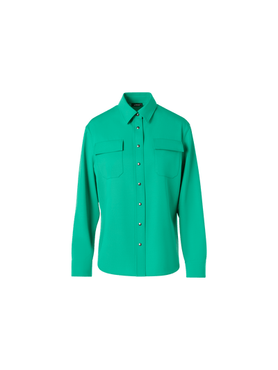Designer Long-Sleeve Wool Gabardine Blouse - green