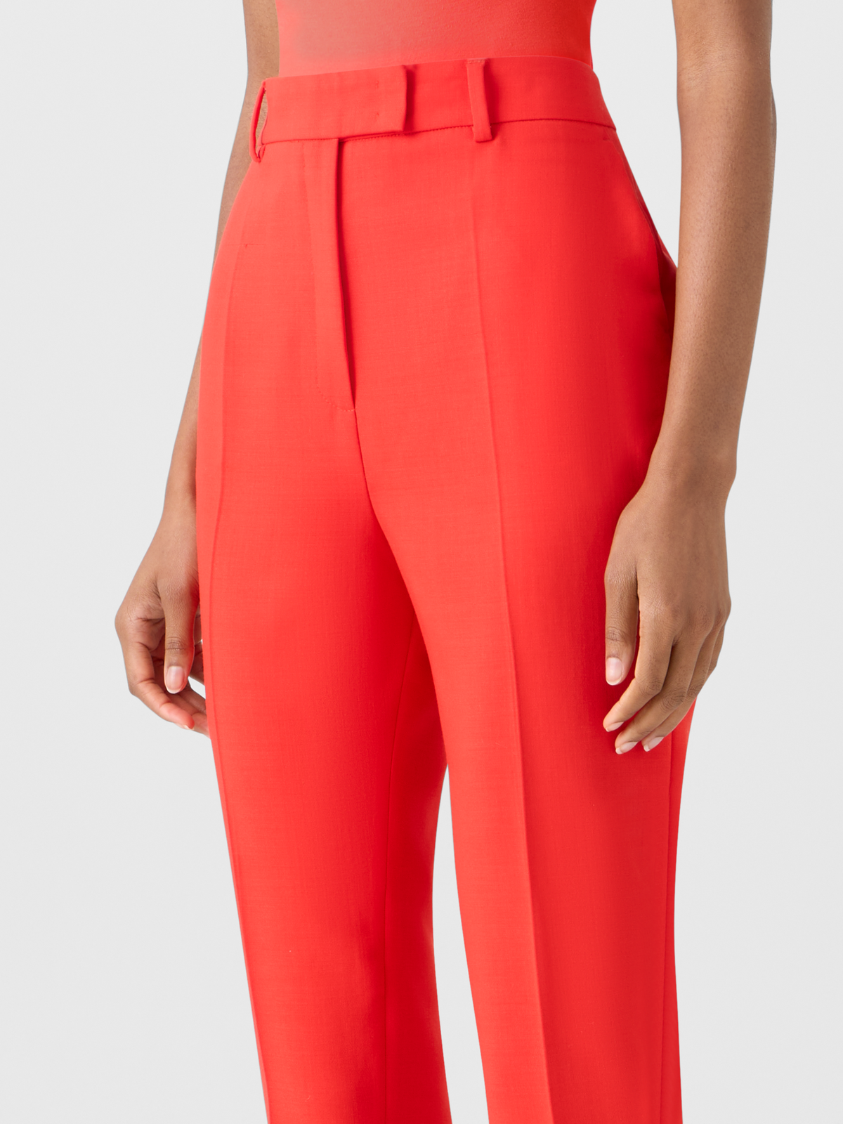 Designer Flavi Slim Capri Pants in Wool Double-Face - red #editorial