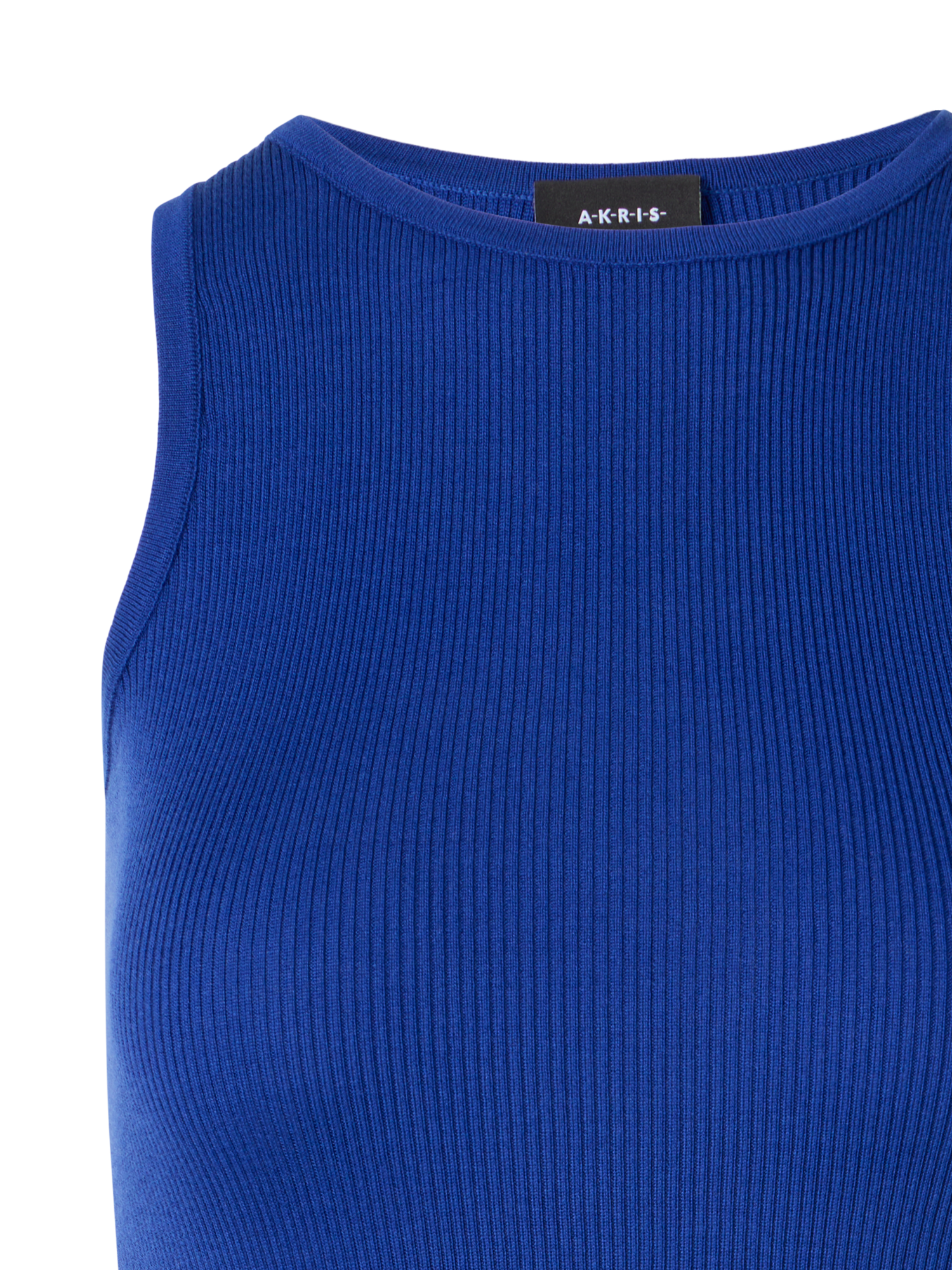 Designer Sleeveless Ribbed Silk Knit Top - blue
