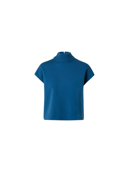 Designer Short Sleeves Merino Sweater with Mock Neck - blue