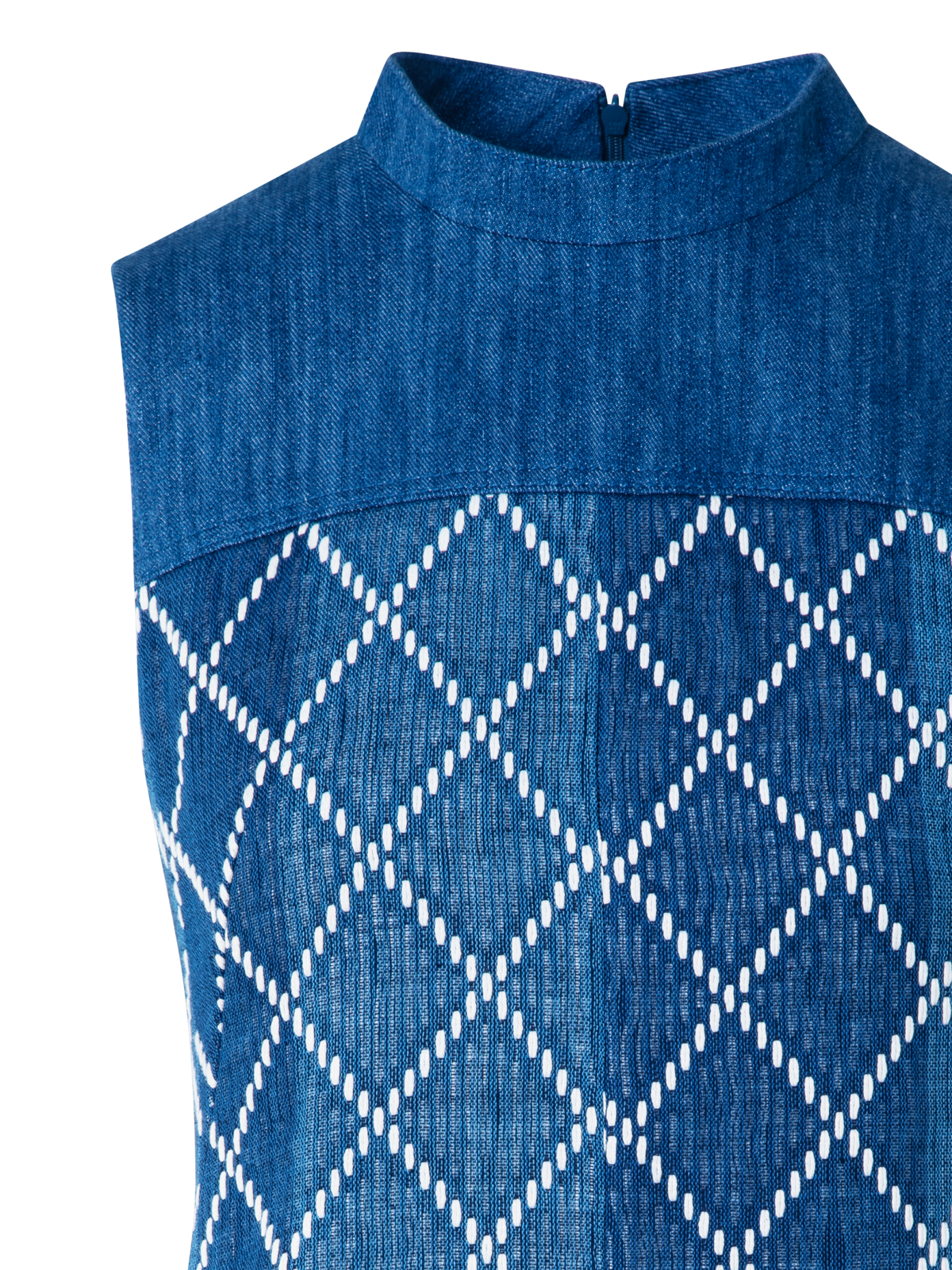 Designer Mini Cotton Sheath Dress with Diamond Jacquard - blue - multicolor