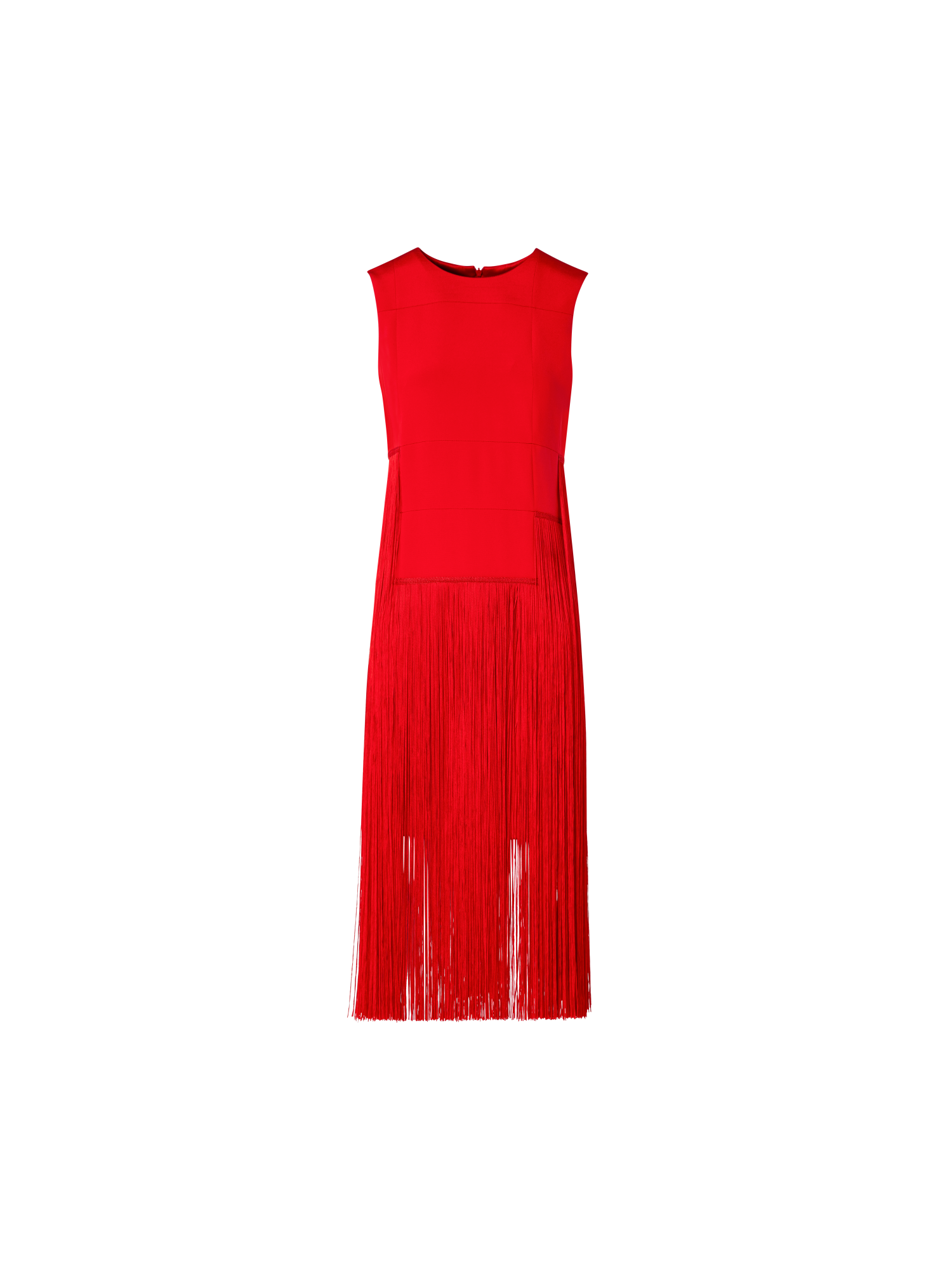 Designer Sleeveless Silk Dress with Fringes - red
