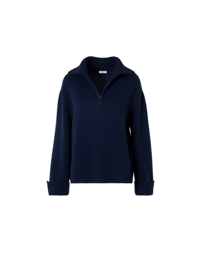 Designer Chunky Yak Knit Sweater - navy
