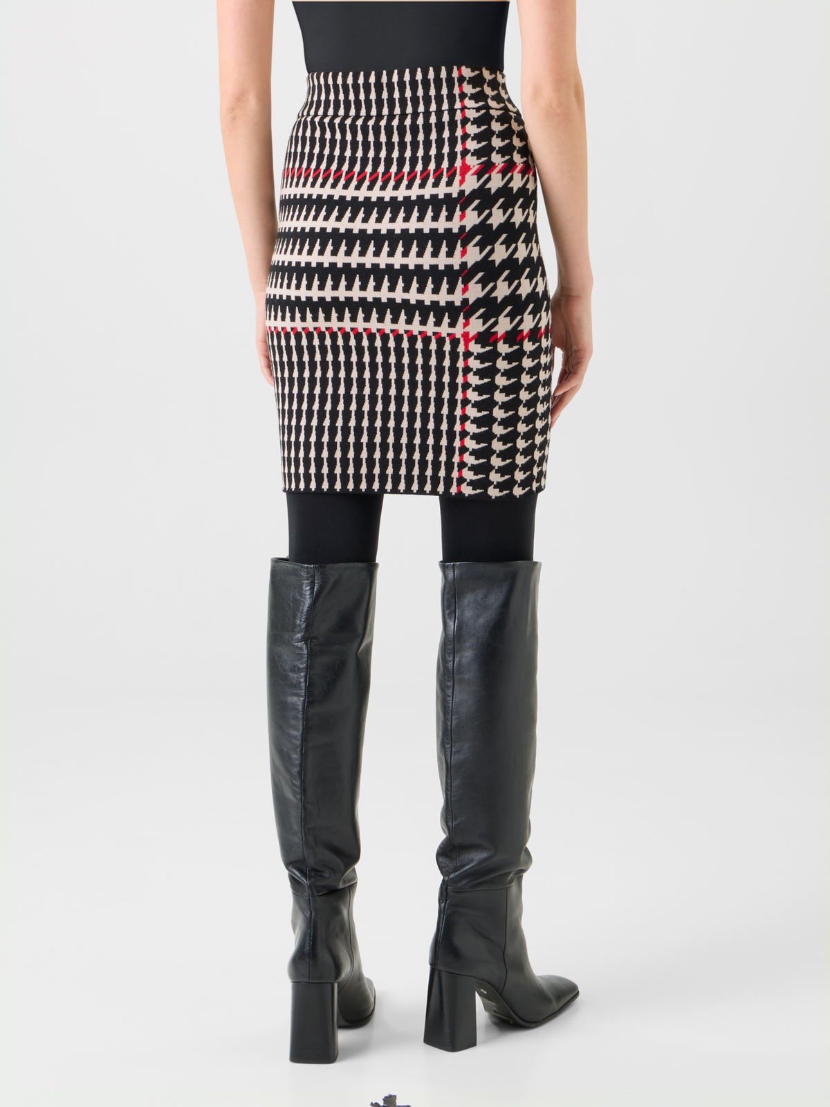 Designer XL Glencheck Jacquard Knit Skirt - black - multicolor #editorial