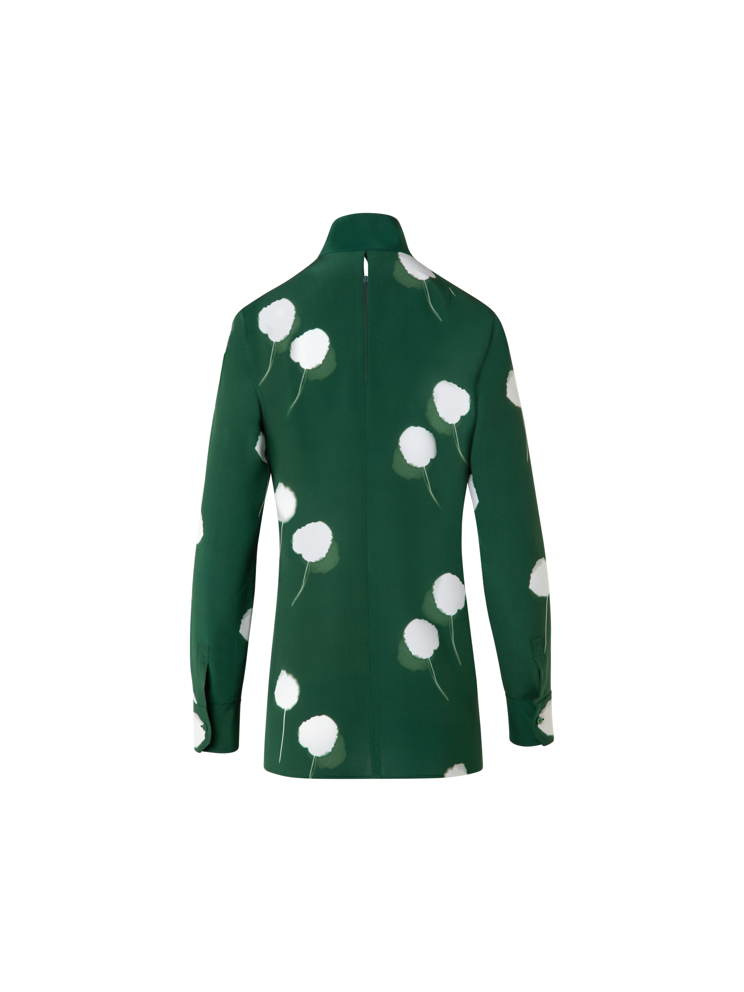 Designer Tunic Blouse in Silk with Dandelion Print - green - multicolor