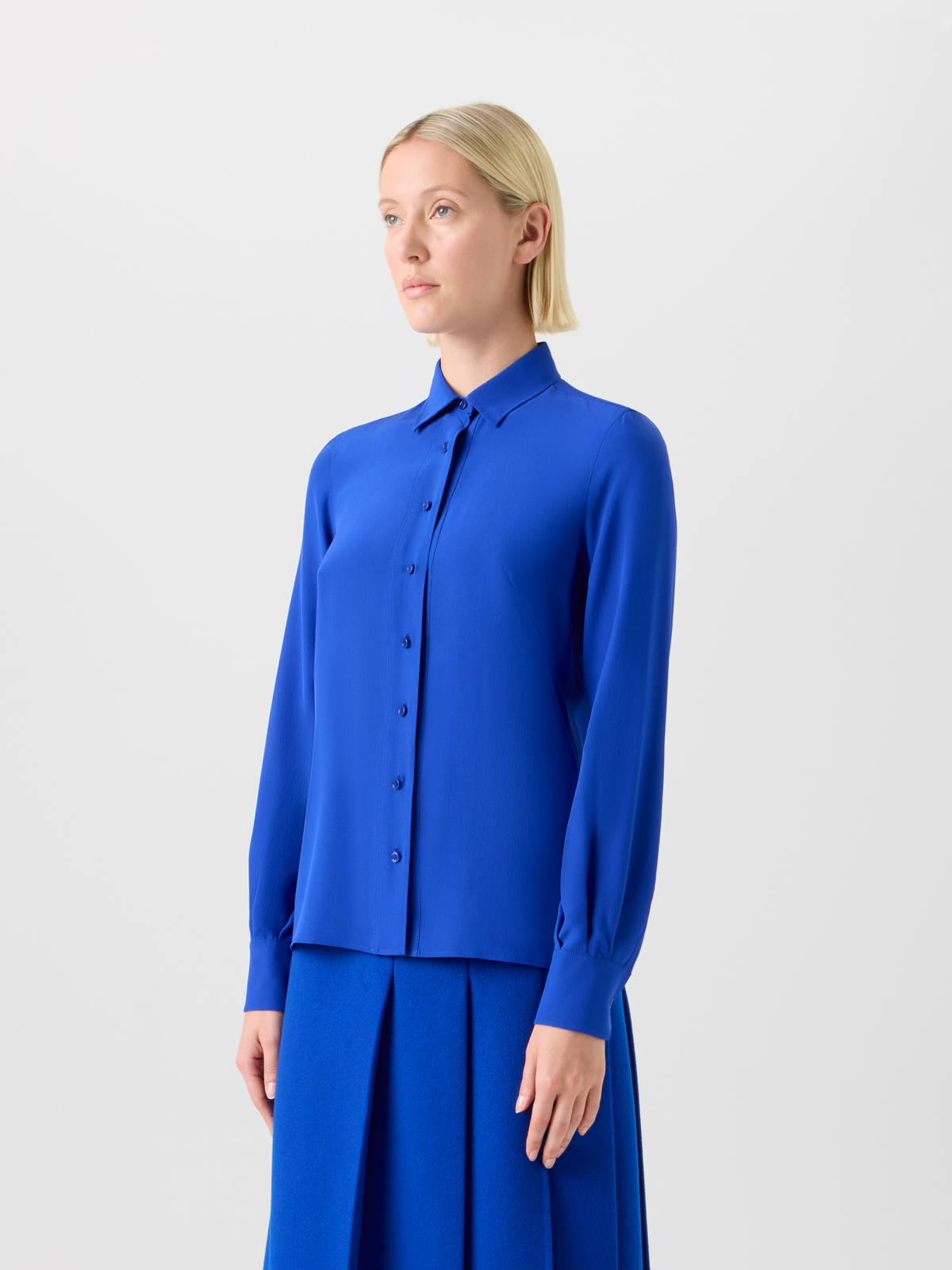 Designer Silk Crêpe Shirt Blouse - blue #editorial