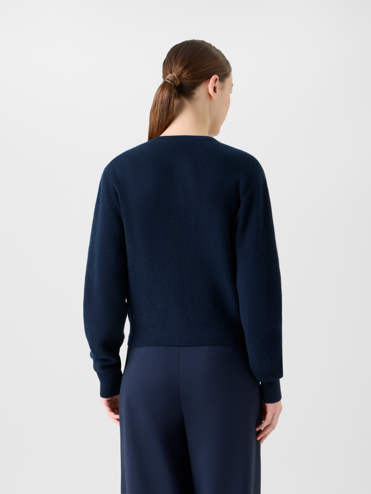 Designer Ribbed Cashmere Cardigan with Gold Buttons - neutral - navy - blue 