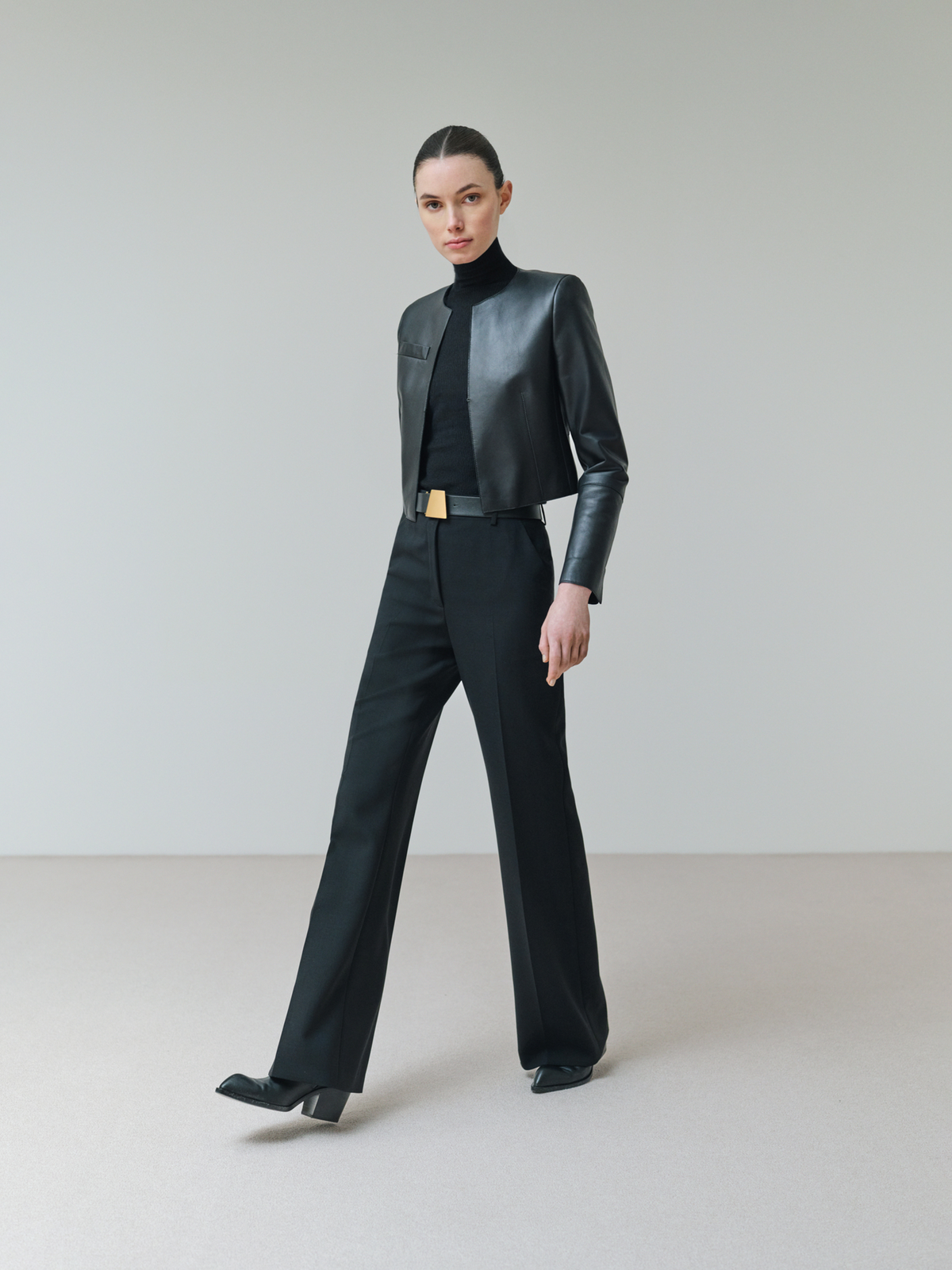 Designer Cropped Leather Jacket - black #editorial
