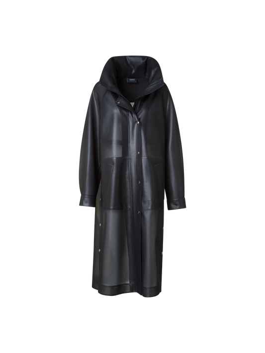 Designer Long Water Repellent Coat with Hood - black - neutral