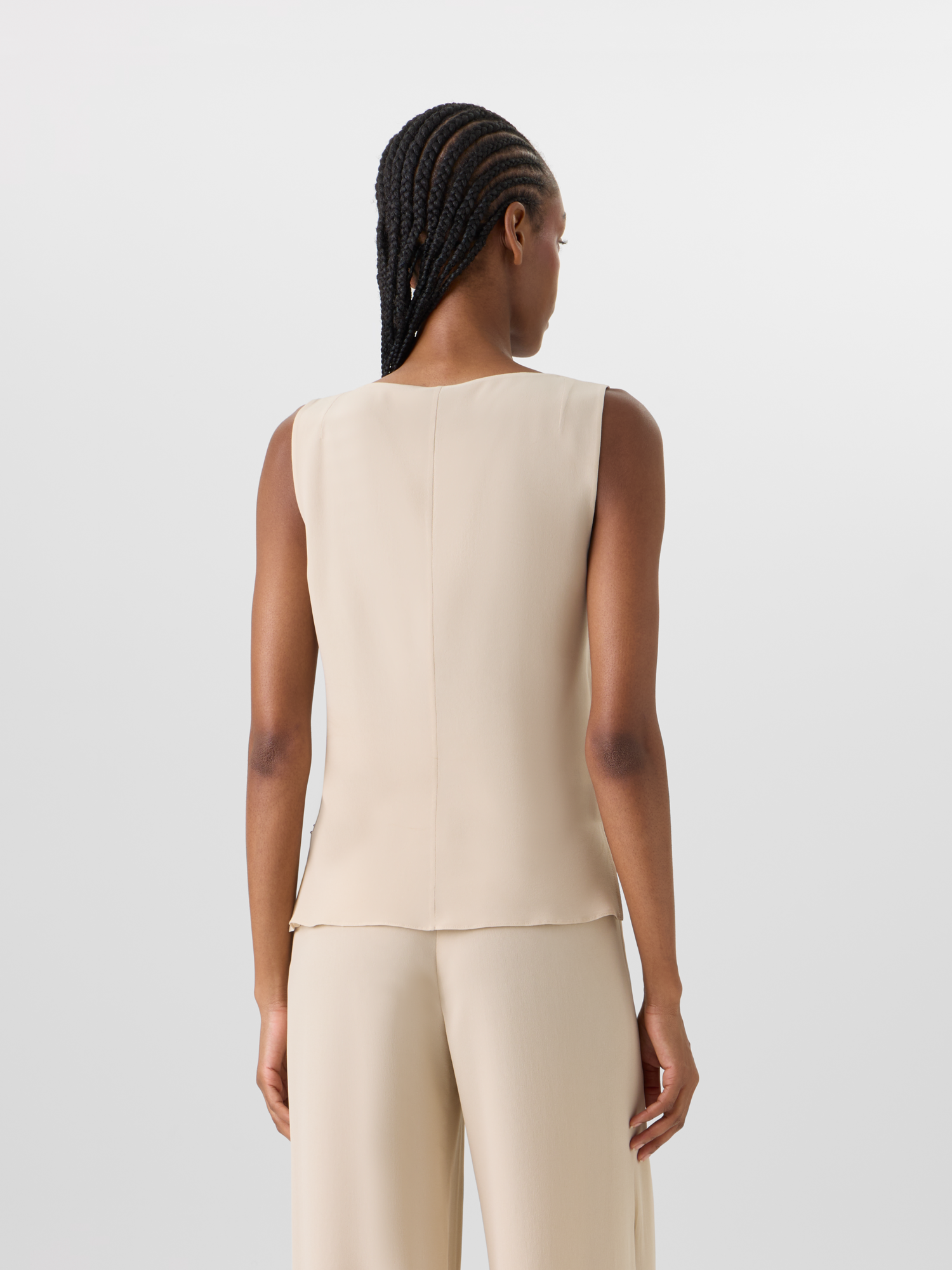 Designer Sleeveless Silk Georgette Tank Top - beige 