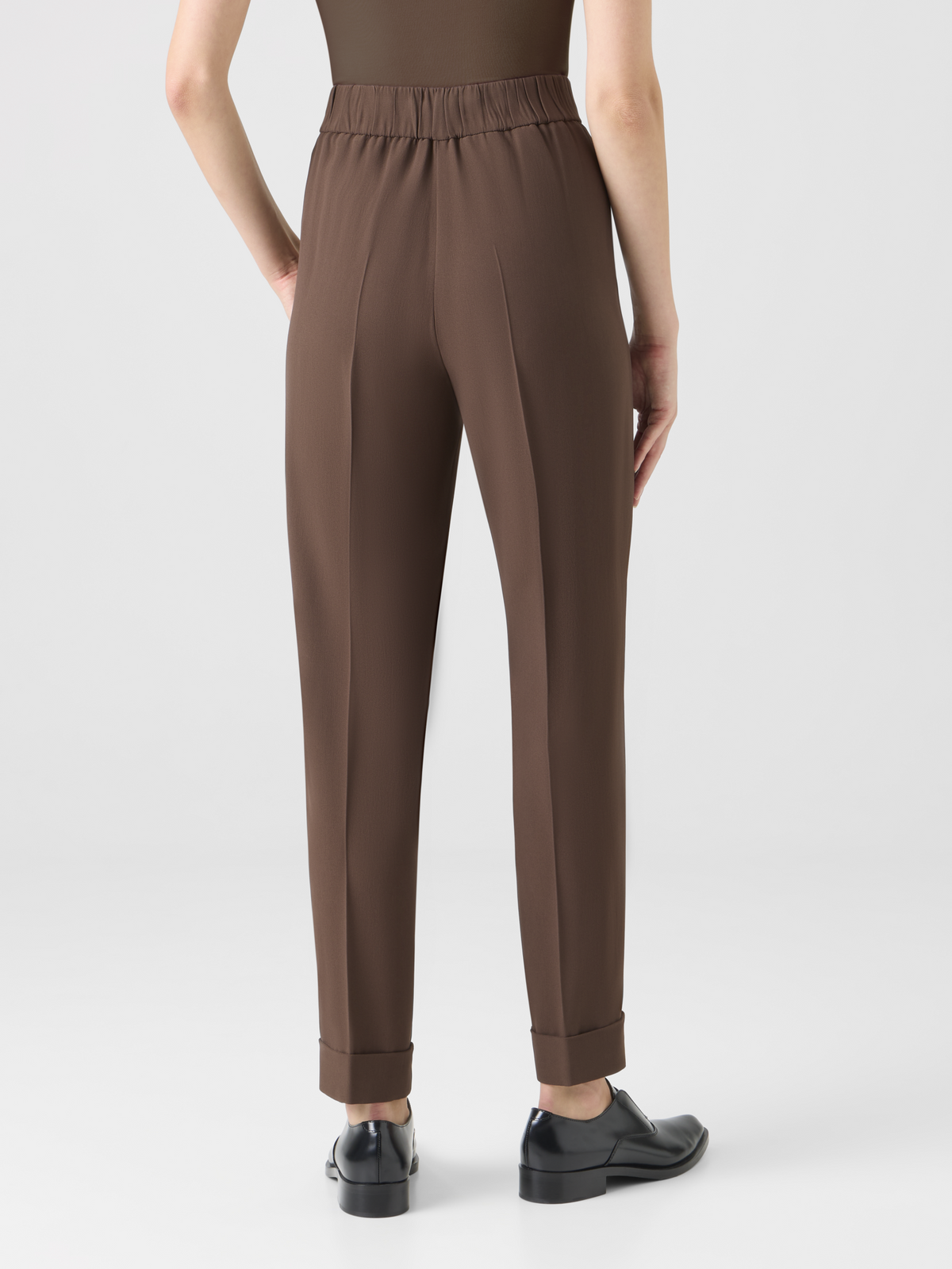 Designer Tapered Ankle Length Pants with Elastic Waist - brown #editorial