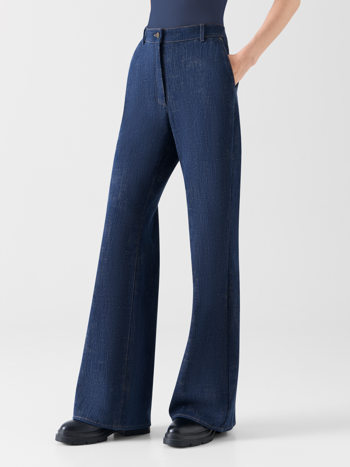 Designer Bootcut Pants in Brushed Winter Denim - navy 