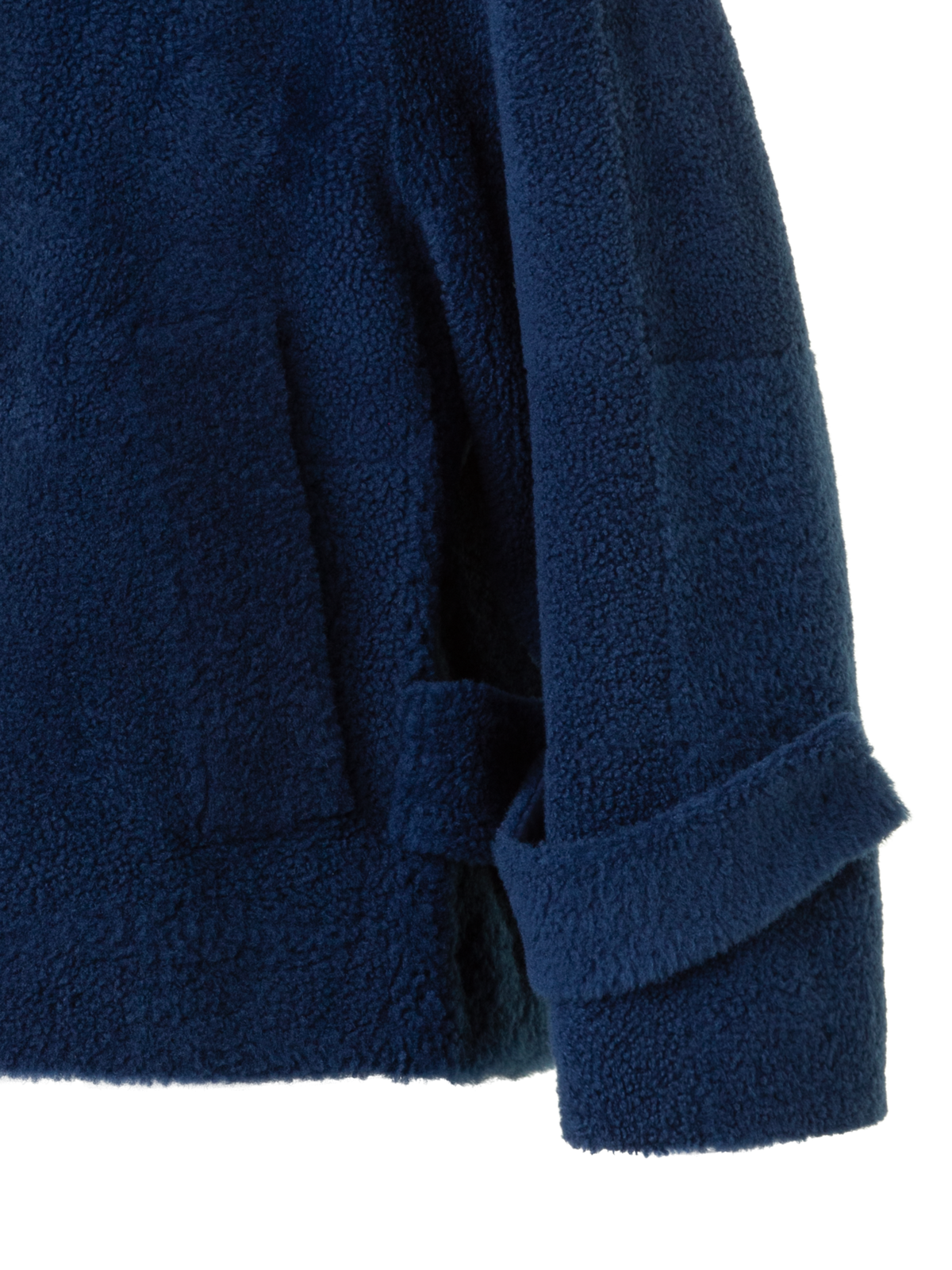 Designer Short A-Line Shearling Jacket - neutral - navy - blue