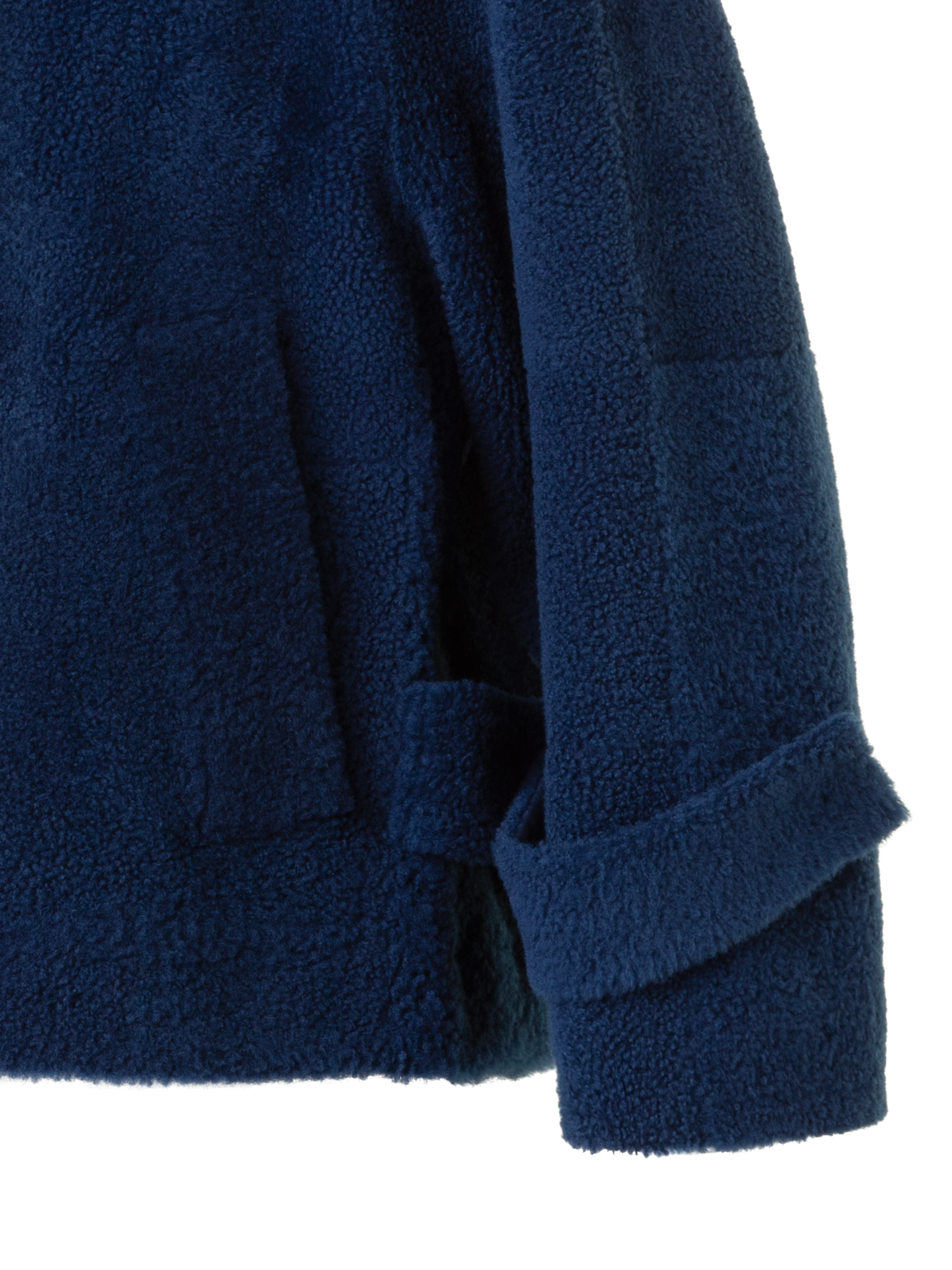 Designer Short A-Line Shearling Jacket - neutral - navy - blue