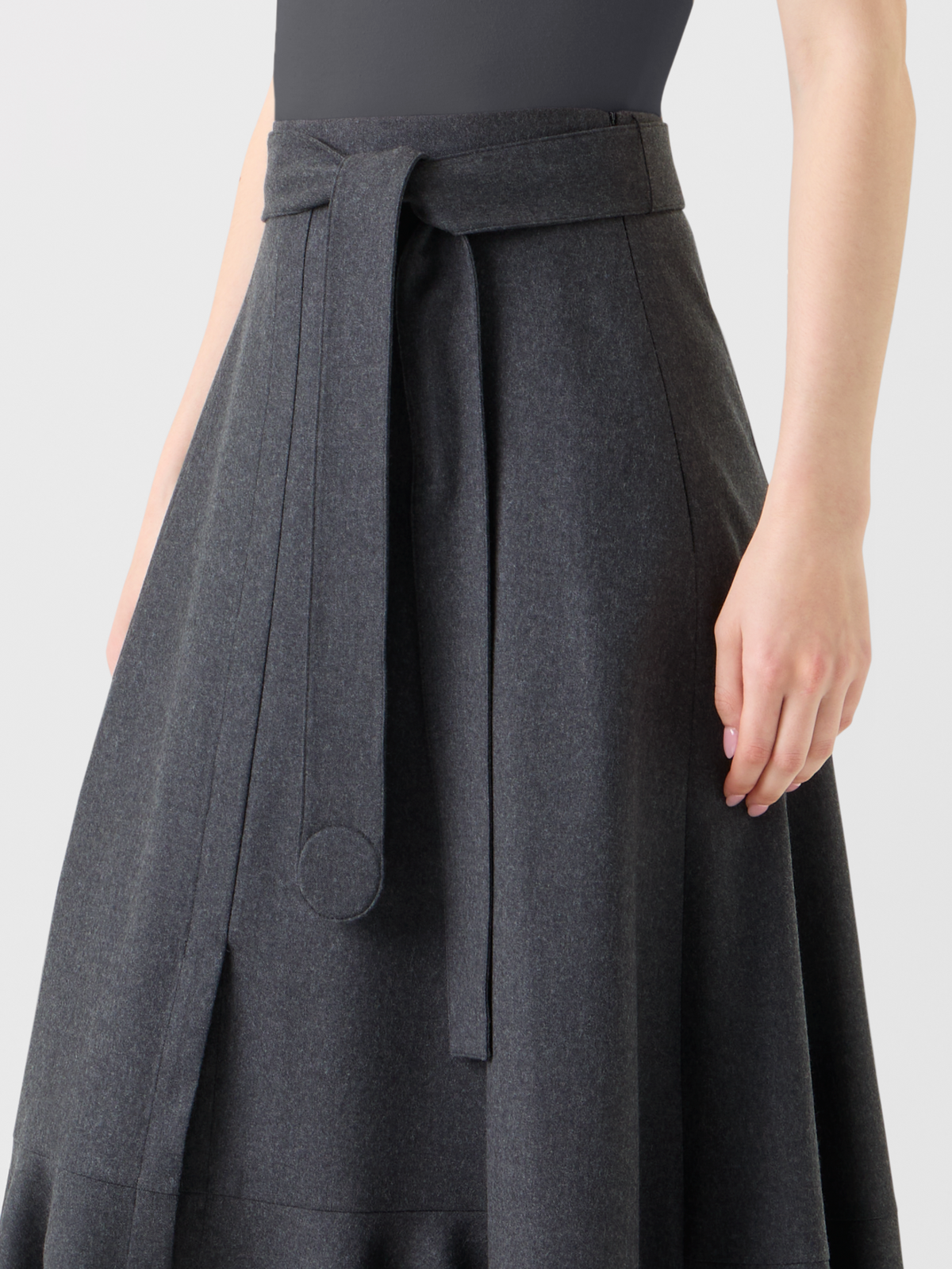Designer Long Boho Wool Flannel Flared Skirt - neutral - grey #editorial