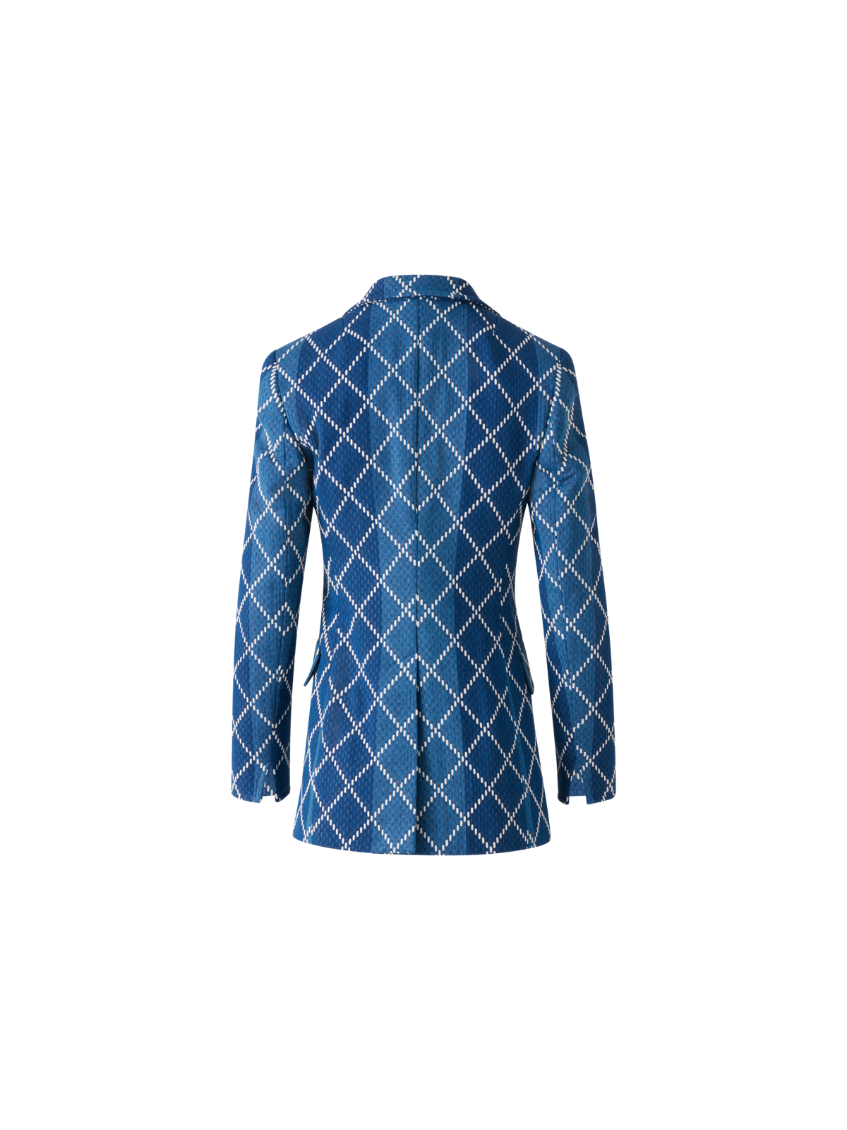 Designer Long Cotton Blazer with Diamond Jacquard - blue - multicolor