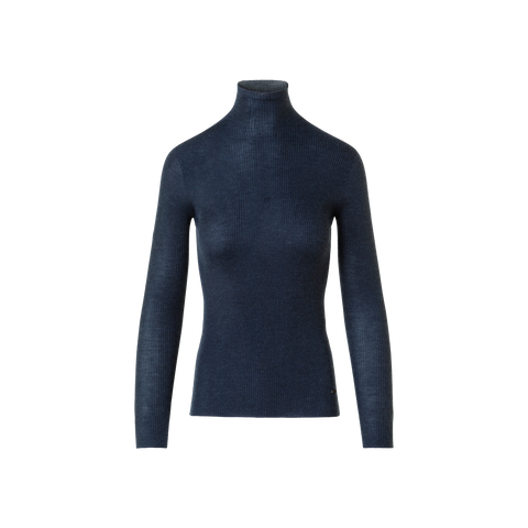 Fine Rib Cashmere Silk Mock Neck Pullover