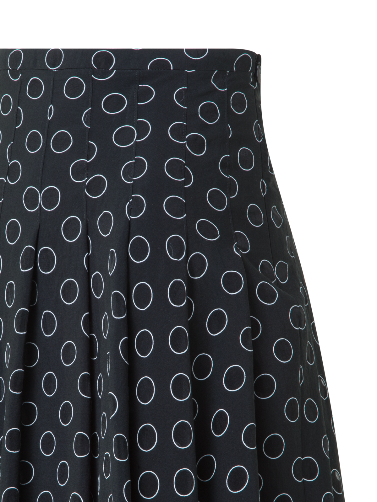 Designer Pleated Midi Skirt in Polka Dot Organzino - black - neutral