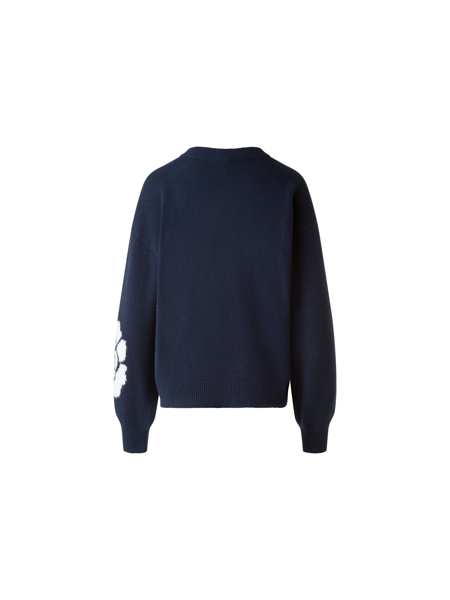 Designer Cashmere Silk Knit Sweater with Anemone Intarsia - neutral - navy - blue - multicolor