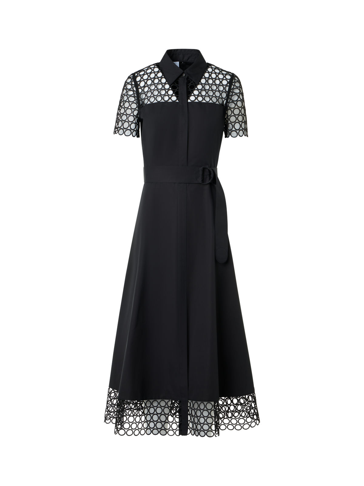 Designer Cotton Midi Dress with Eyelet Guipure - black