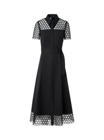 Designer Cotton Midi Dress with Eyelet Guipure - black