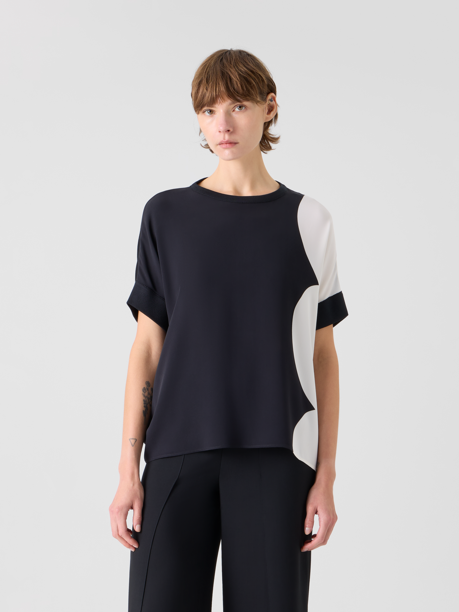 Designer Oversized Silk Sweater with Cloud Print - multicolor 