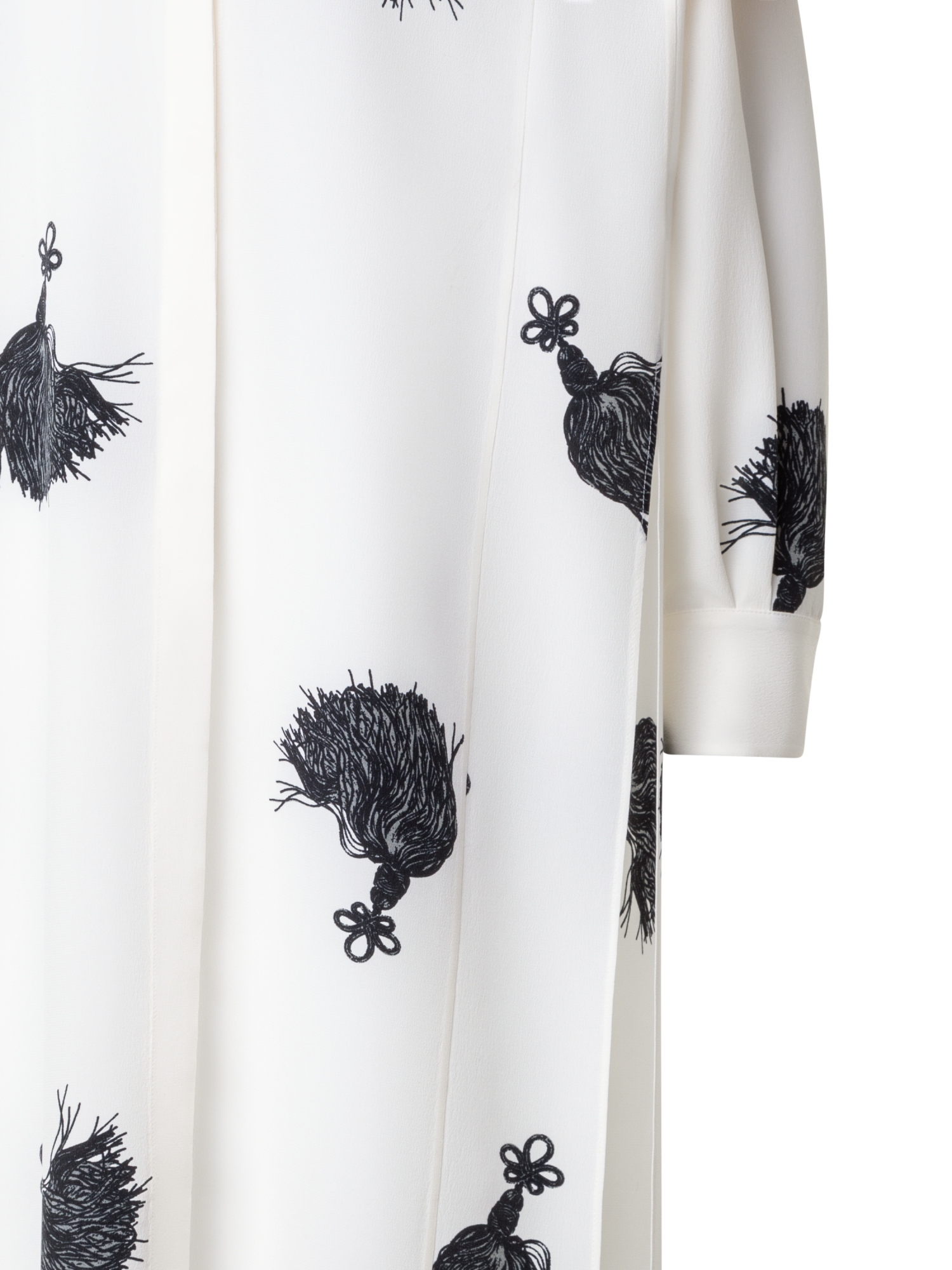 Designer Long Silk Tunic Dress with Tassels Print - multicolor - ecru - white